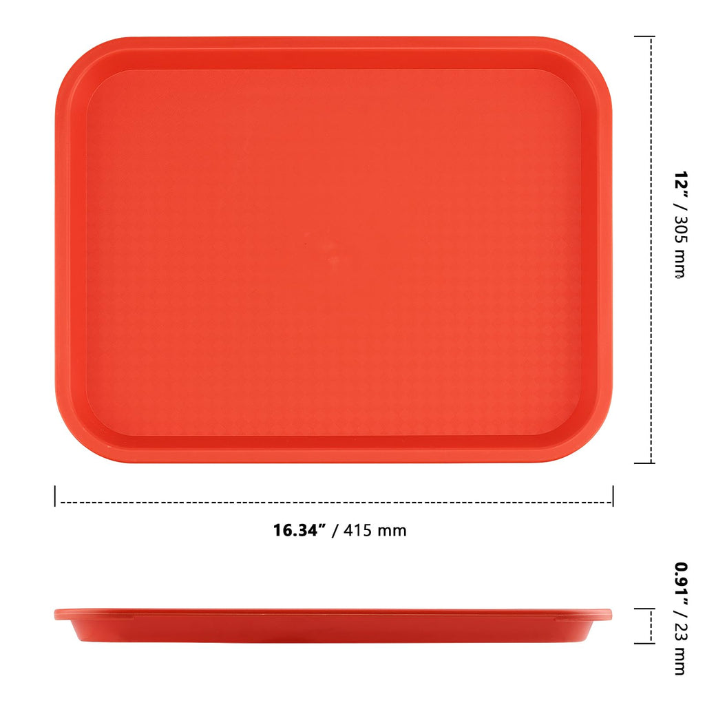 ZOENHOU 6 Pack 14 x 10 Inch Fast Food Tray, Rectangular Cafeteria Serving Trays, Plastic Trays for Food, Black