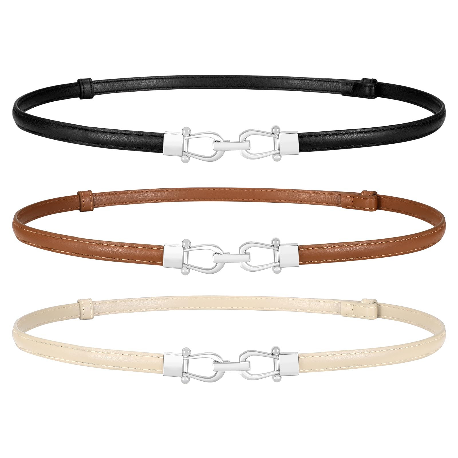 WERFORU Women Classic Leather Belt With Square Gold Silver Buckle For Jeans Pants