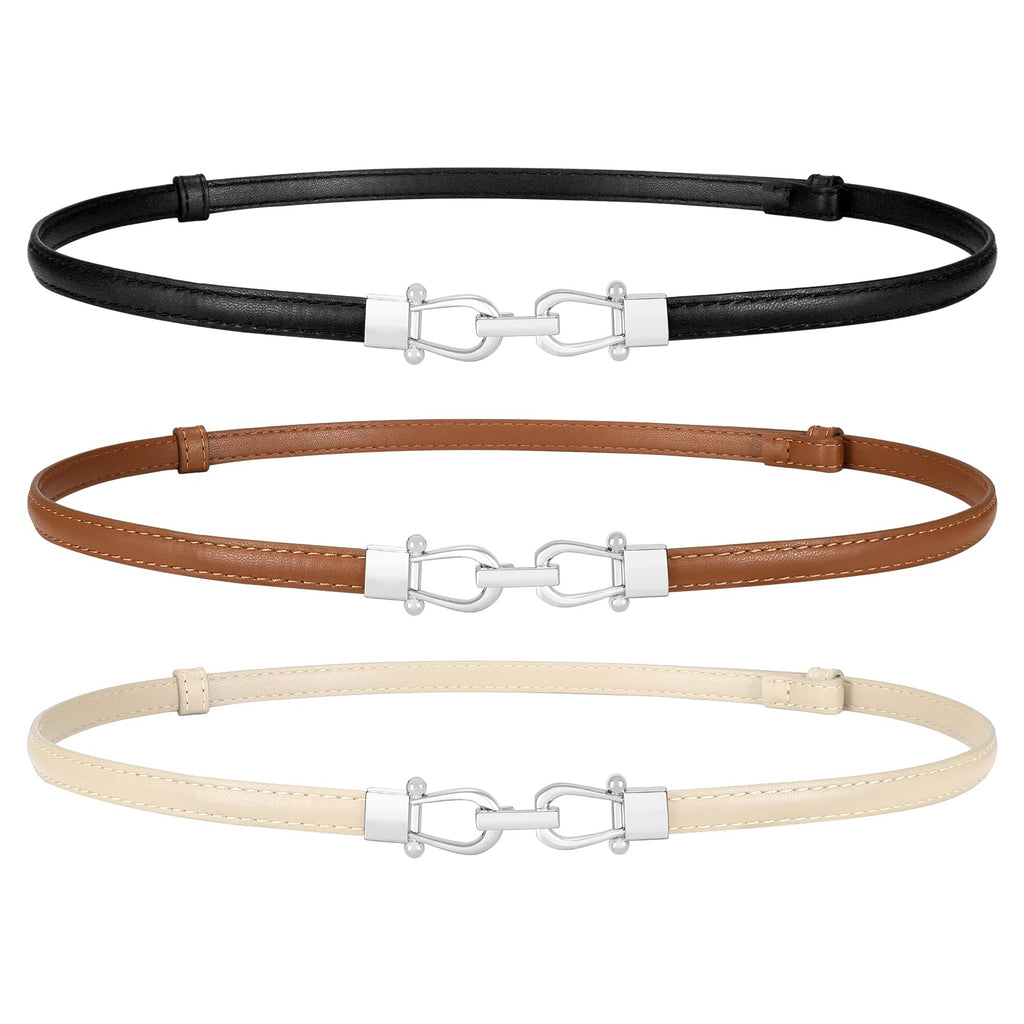 WERFORU Women Classic Leather Belt With Square Gold Silver Buckle For Jeans Pants