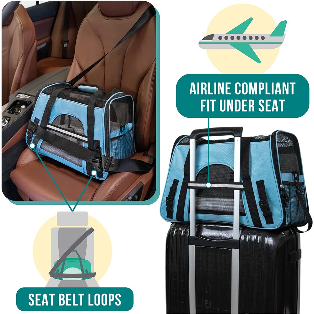 PetAmi Airline Approved Pet Carrier for Cats & Small Dogs, Soft Sided TSA Travel Carrier Bag with Sherpa Bed, Breathable Mesh Ventilation, Collapsible Bowl, Fits Under Seat, Up to 18 lbs, Small Black