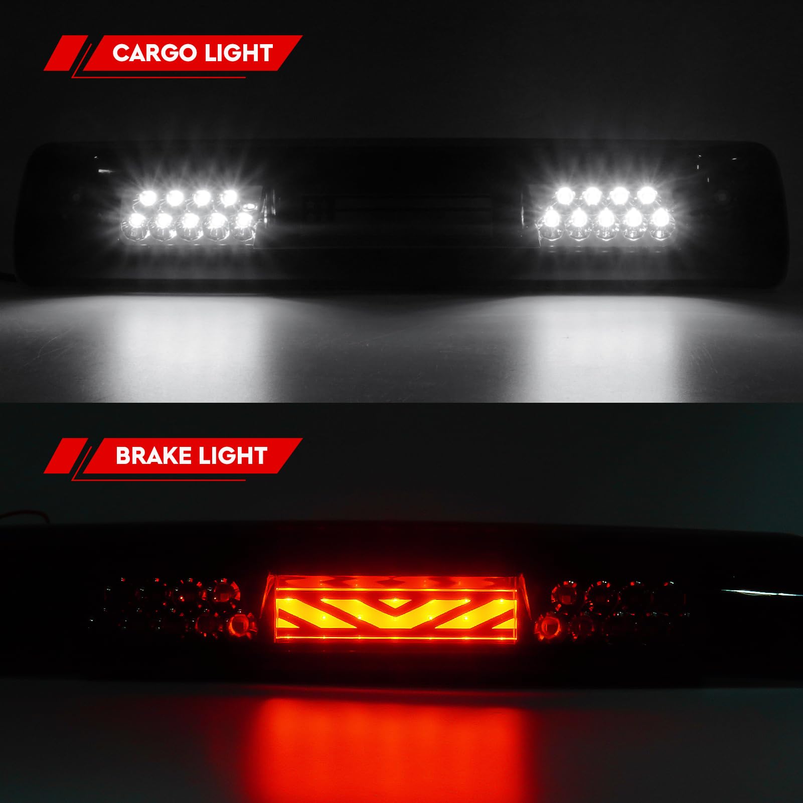 Tresound For 1994-2001 Dodge Ram 1500/2500/ 3500 Third 3rd LED Brake Light Cargo Lamp High Mount Brake Light Replacement (Black+ Smoke Lens)