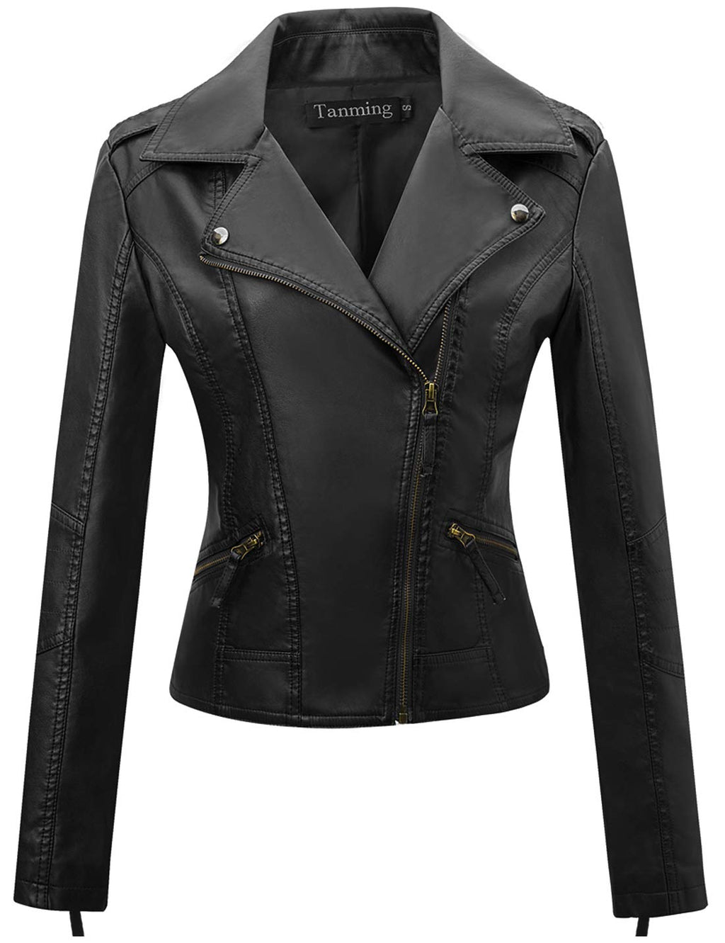 Tanming Women's Faux Leather Moto Biker Short Coat Jacket