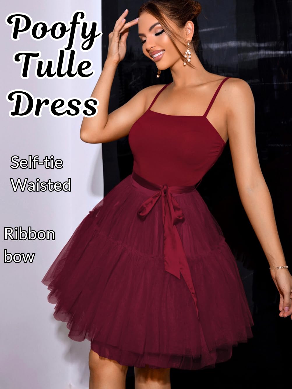 Kaei&Shi Poofy Short Tulle Dress,Spaghetti Strap Semi Formal Dresses for Women,Elegant Birthday Outfit Homecoming Cocktail