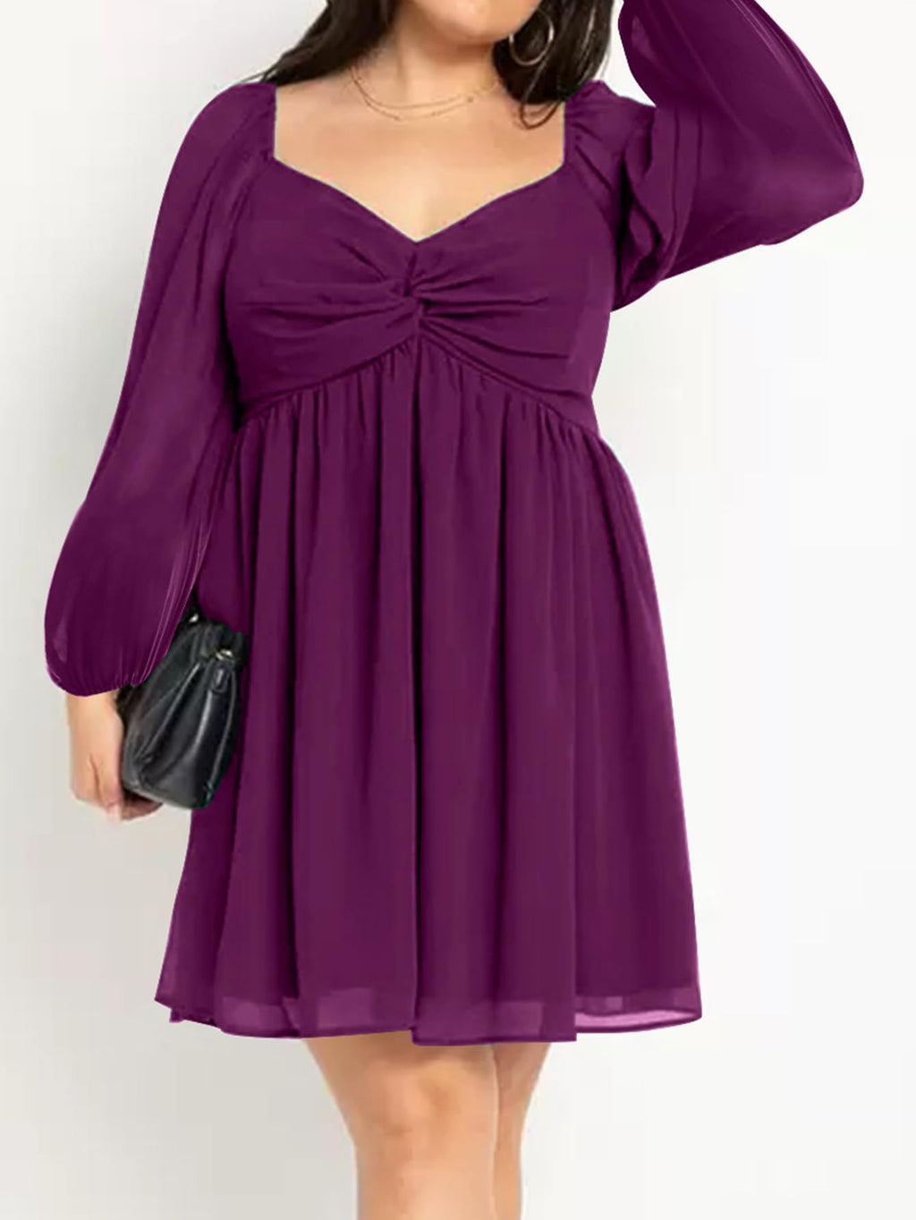 SCOMCHIC Women's Plus Size Puff Long Sleeve Dresses Sweetheart Neckline A Line Short Wedding Guest Cocktail Dress