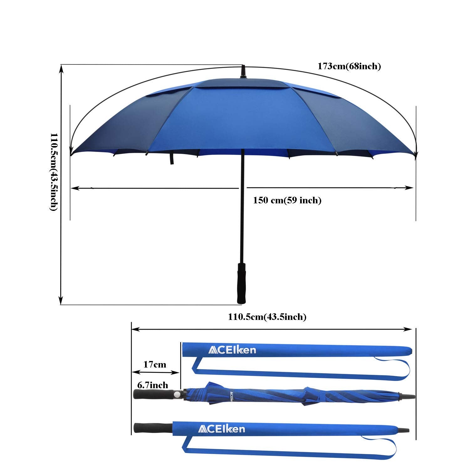 ACEIken Golf Umbrella Large 58/62/68 Inch Automatic Open Golf Umbrella Extra Large Oversize Double Canopy Vented Umbrella Windproof Waterproof for Men and Women