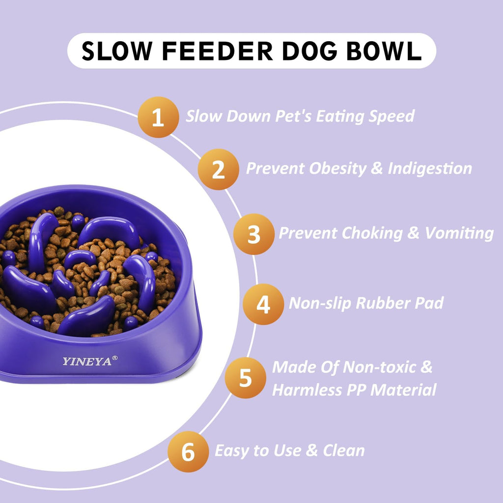 YINEYA 2PCS Anti-Choking Slow Feeder Dog Bowls Small Size Dog, Slow Feeder Cat Bowl, Supplies and Puzzle for Pet