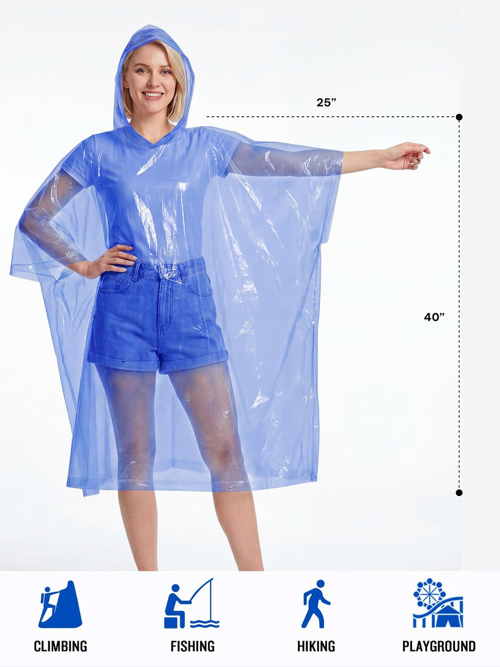 SaphiRose Disposable Rain Ponchos for Adults, 4 Pack Family Pack Clear Emergency Hooded Raincoat for Travel Camping