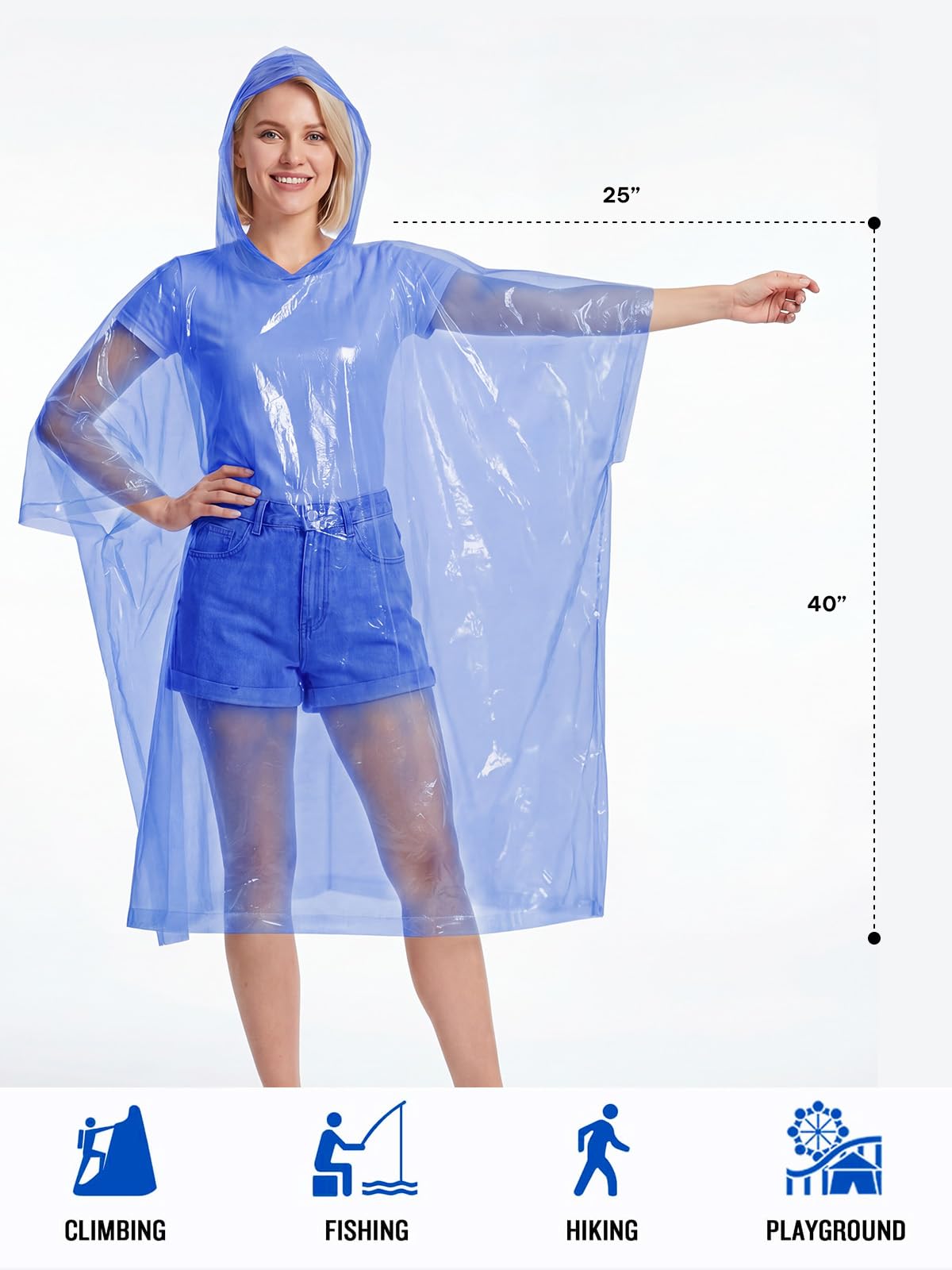 SaphiRose Disposable Rain Ponchos for Adults, 4 Pack Family Pack Clear Emergency Hooded Raincoat for Travel Camping