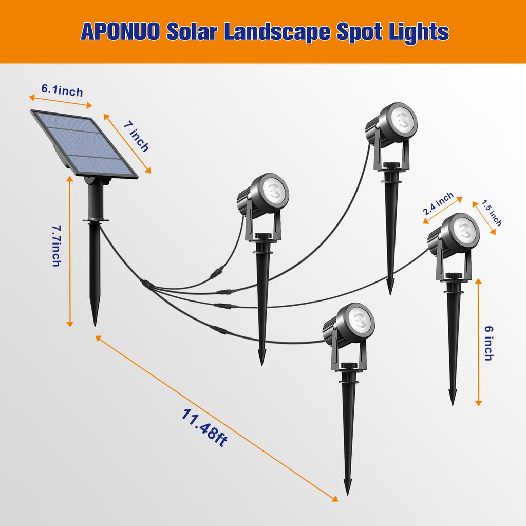 APONUO Solar Spot Lights - Outdoor 2-in-1 Solar Landscape Uplights, Dusk to Dawn, IP65 Waterproof, 9.8ft Cable, Warm White