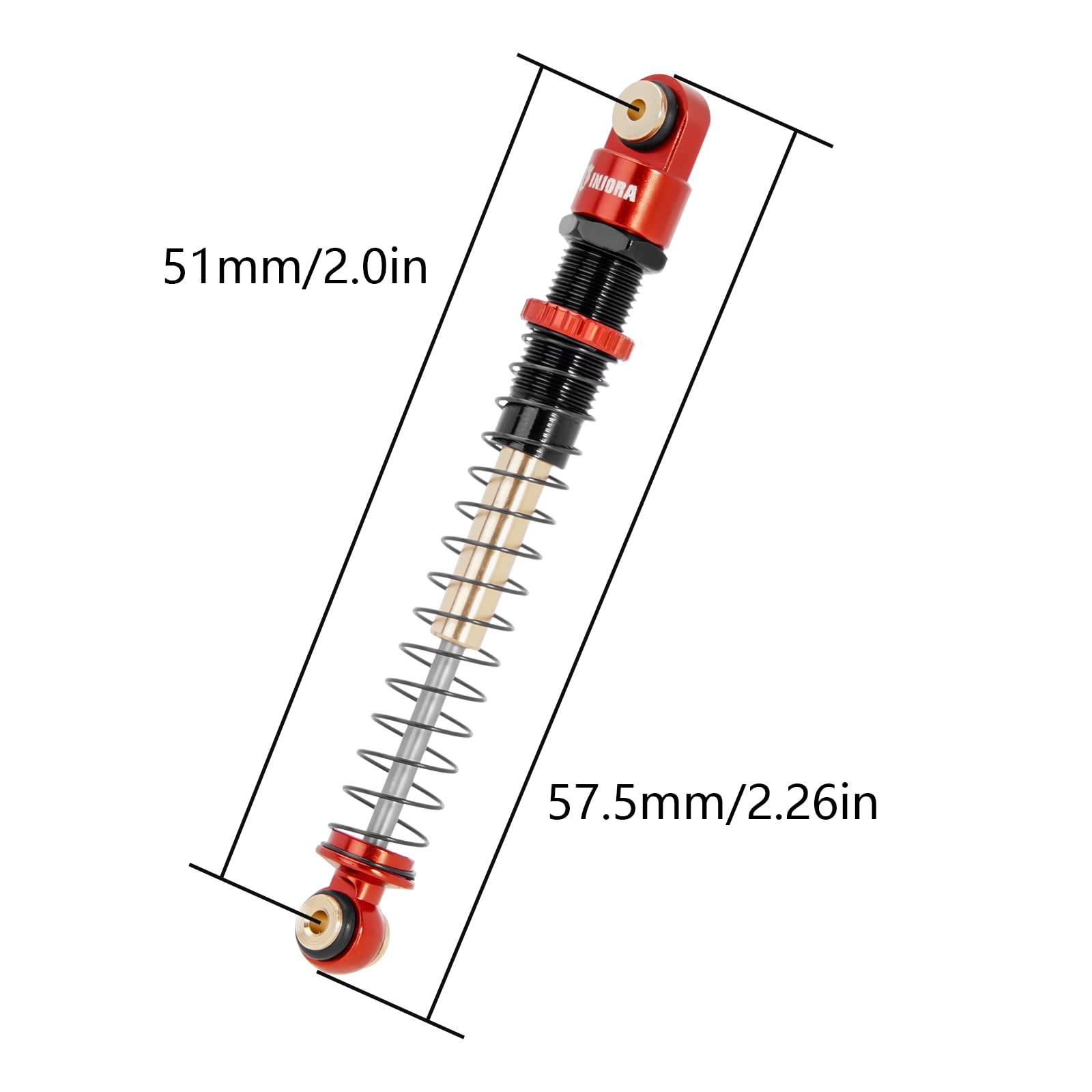 INJORA 51mm Shocks-Long Travel Threaded Double Barrel Damper for Axial AX24 SCX24 Upgrade 1/24 RC Crawler（Gold）