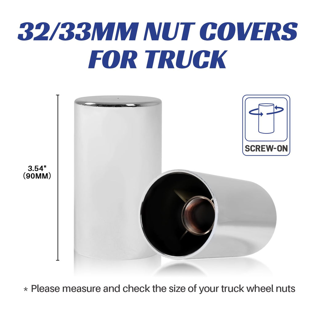 20Pcs Semi Trucks Lug Nut Covers Chrome, 32/33mm Lug Nut Covers ABS Plastic Anti-Rust Screw-on Wheel Nut Caps with Installation Tool, Truck Nuts for Semi Trucks Trailer
