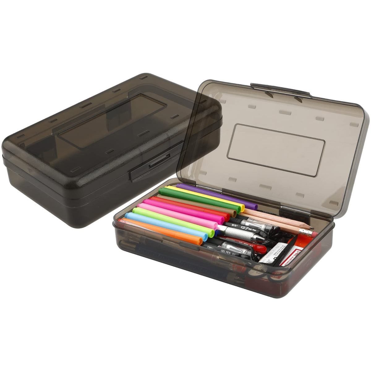 Pencil Case, Pencil Box, Clear Pencil Case, 3 Pack Plastic Pencil Case, Large Capacity Pencil Case, Crayon Box with Snap-tight Lid Stackable Design, Plastic Storage Box for School Office Supplies