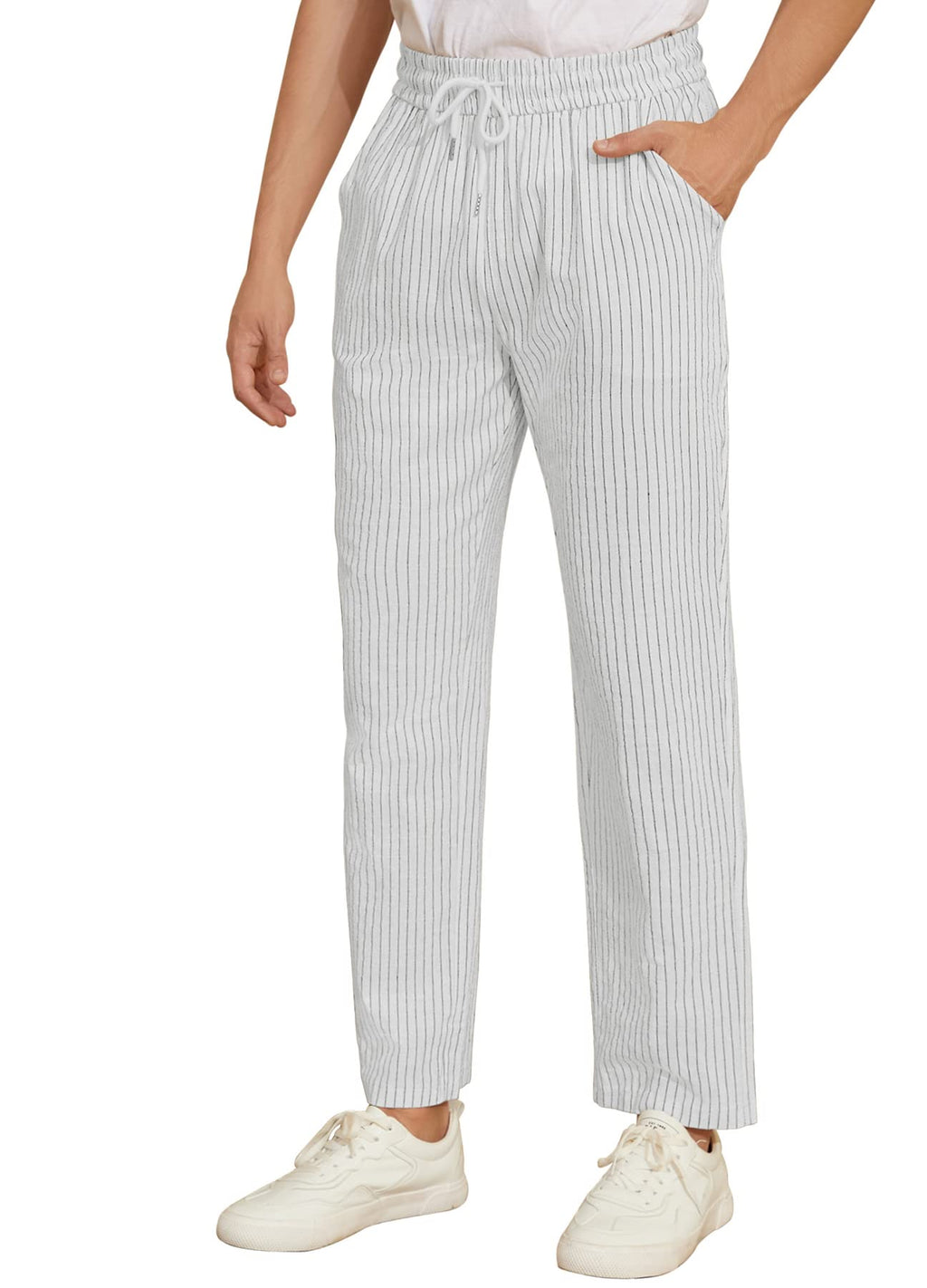 iWoo Linen Pants Men Casual 2025 Summer Beach Elastic Drawstring Waist Yoga Pants Travel Baggy Work Pant Pajama