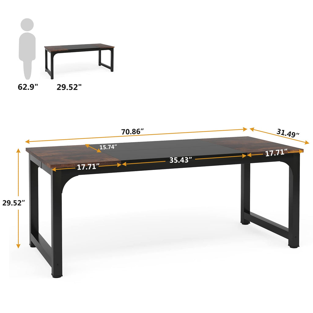 Tribesigns 63” Executive Desk, Large Office Computer Desk with Thicken Frame, Modern Simple Workstation Business Furniture for Home Office, Rustic Brown/Black