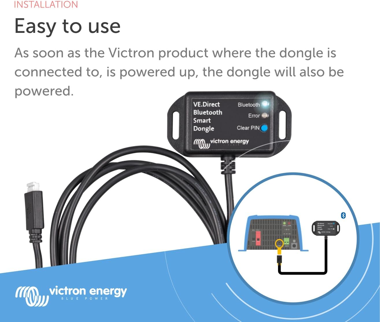 Victron Energy VE.Direct Smart Dongle (Bluetooth) - Wireless Monitoring for BMV & MPPT - Compatible with iOS & Android via VictronConnect App