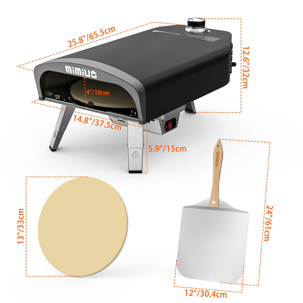 Mimiuo Gas Pizza Oven Outdoor - 33 lbs Heavy Duty Propane Pizza Stove for Outside, 60 Second Pizza - Includes 13" Square Stone Foldable Peel & Cover - Portable for Backyard Camping