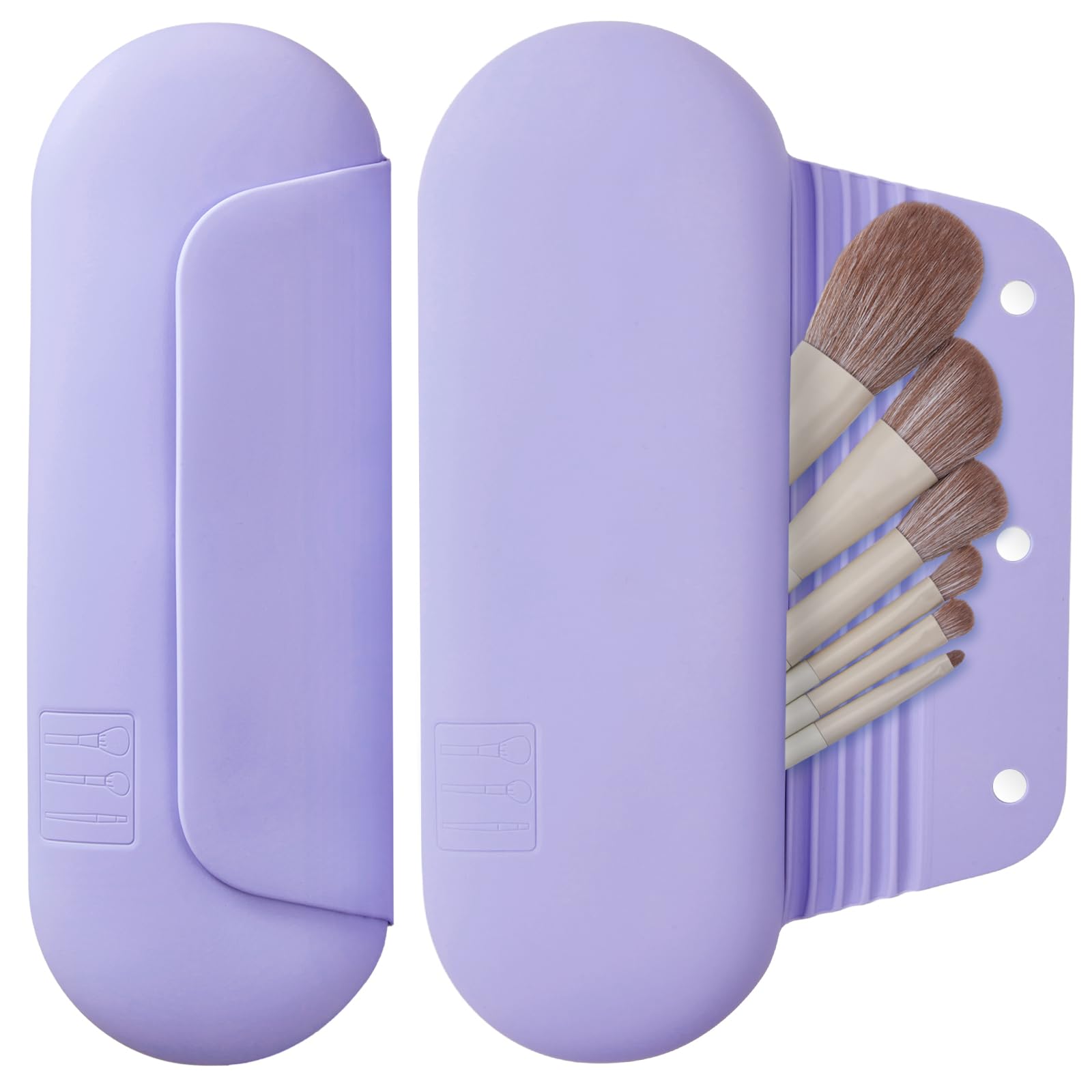 AGIKET Silicone Makeup Brush Holder Travel Cosmetic Bag：Soft Portable Cosmetic Face Brushes Holder with Upgrade Anti-Fall Out Magnetic Closure, Large Travel Makeup Brush Case - Walnut