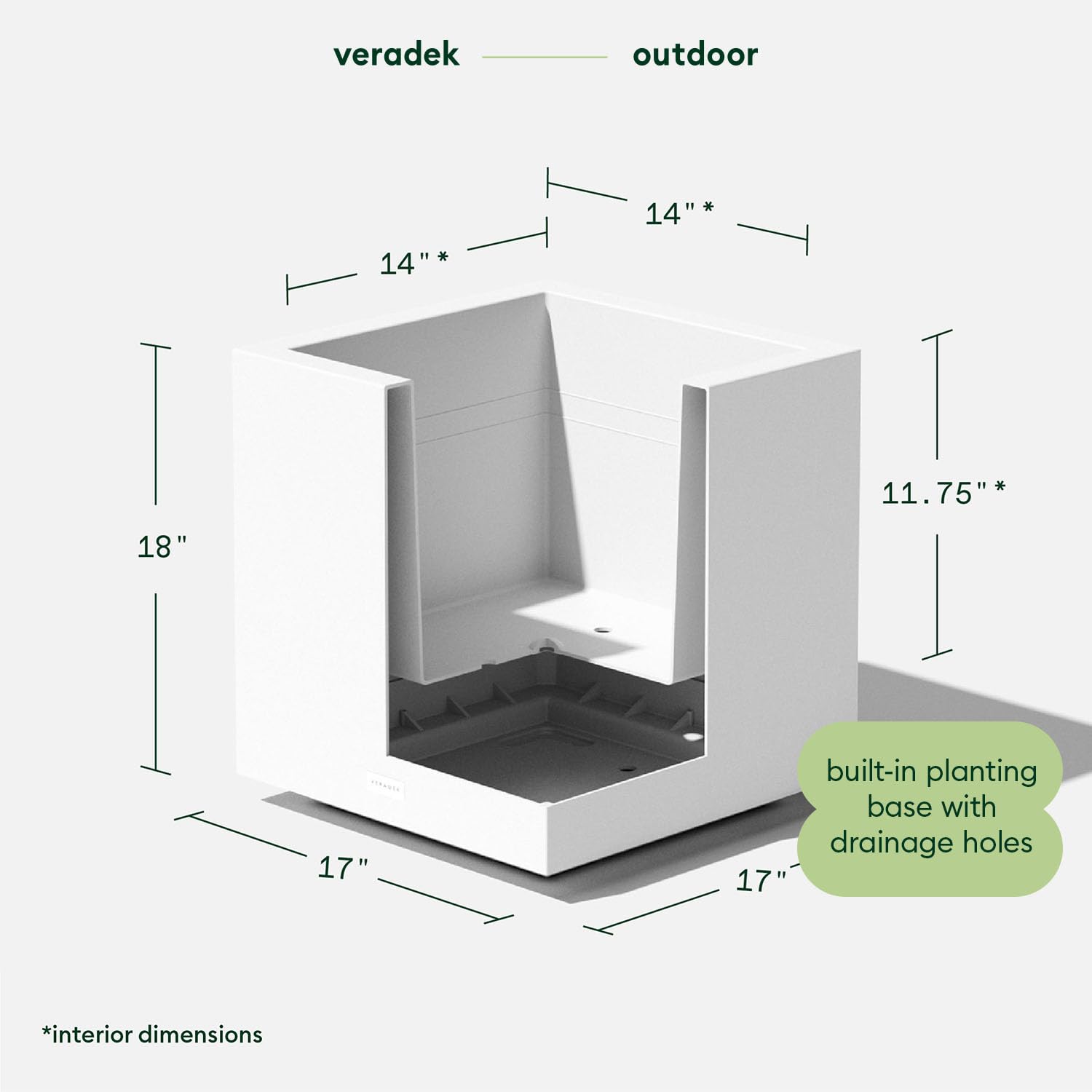 Veradek Block Series Cube Plastic Planter - Large Square Planter for Indoor or Outdoor Patio/Garden | Durable All-Weather Use with Drainage Holes | Modern Décor for Tall Plants, Trees, Flowers