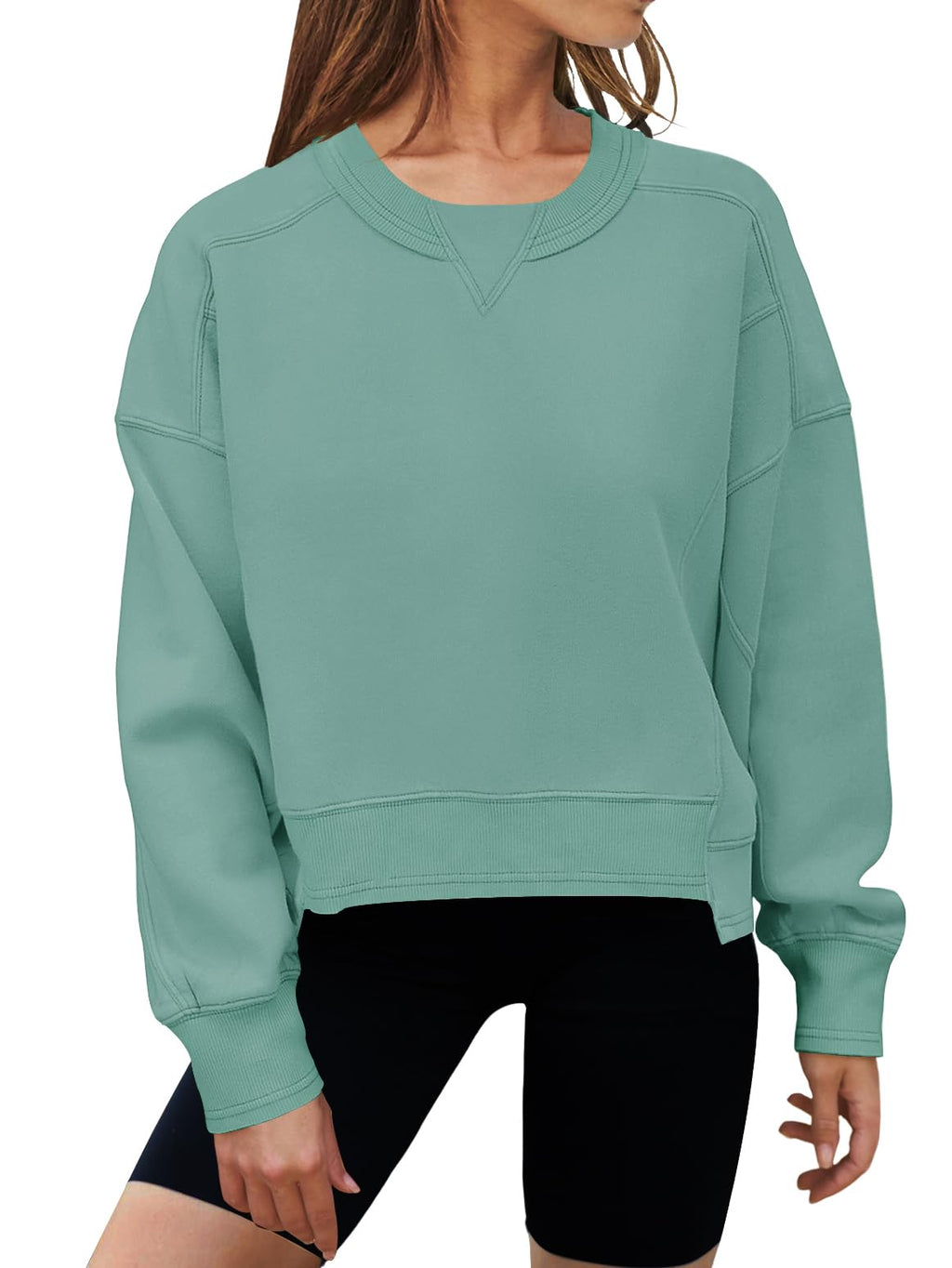 MEROKEETY Women's Oversized Cropped Sweatshirts Crewneck Trendy Workout Pullover Sweater Fall Outfits