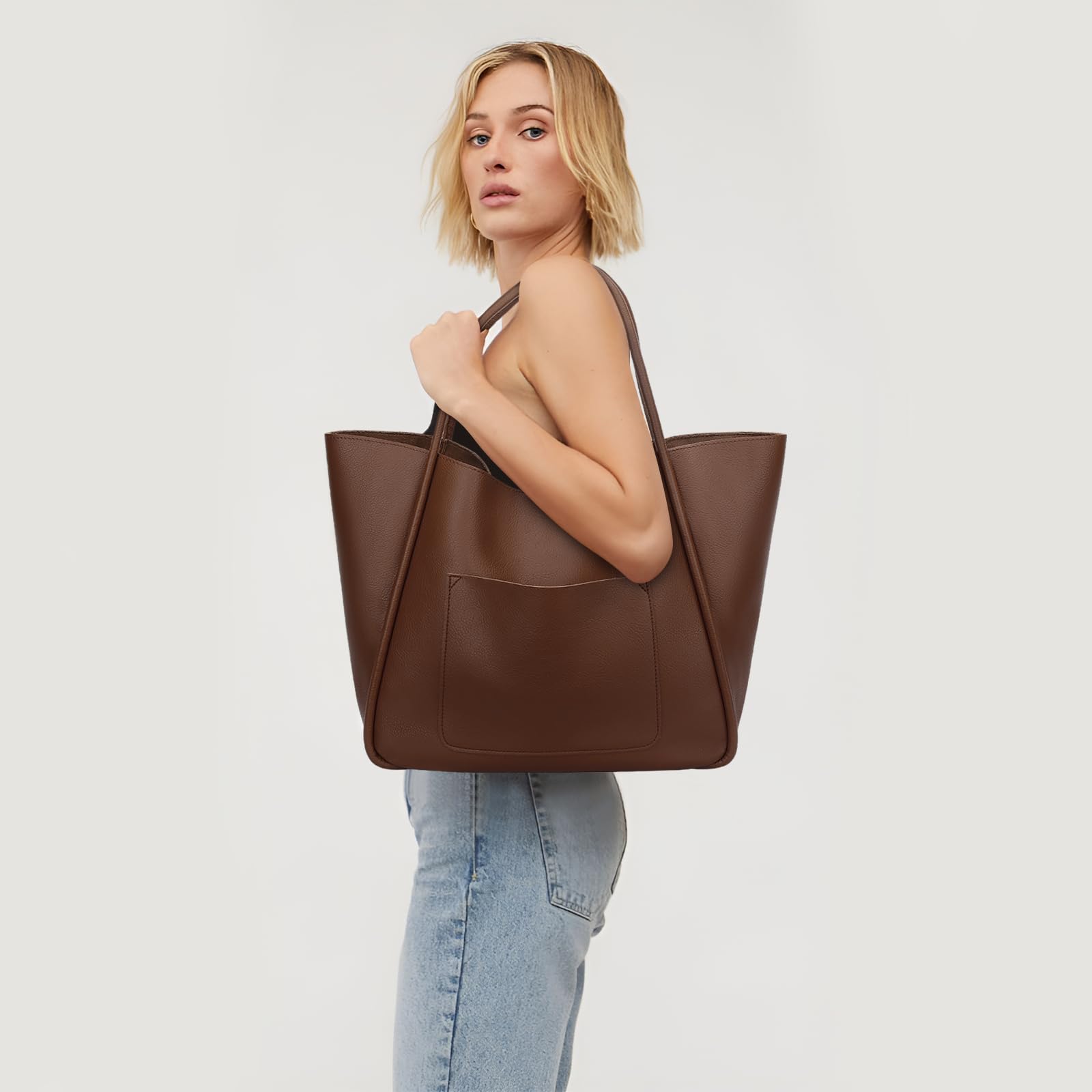 KKXIU Tote Bag for Women Vegan Leather Shoulder Purse Large Capacity Travel Bag