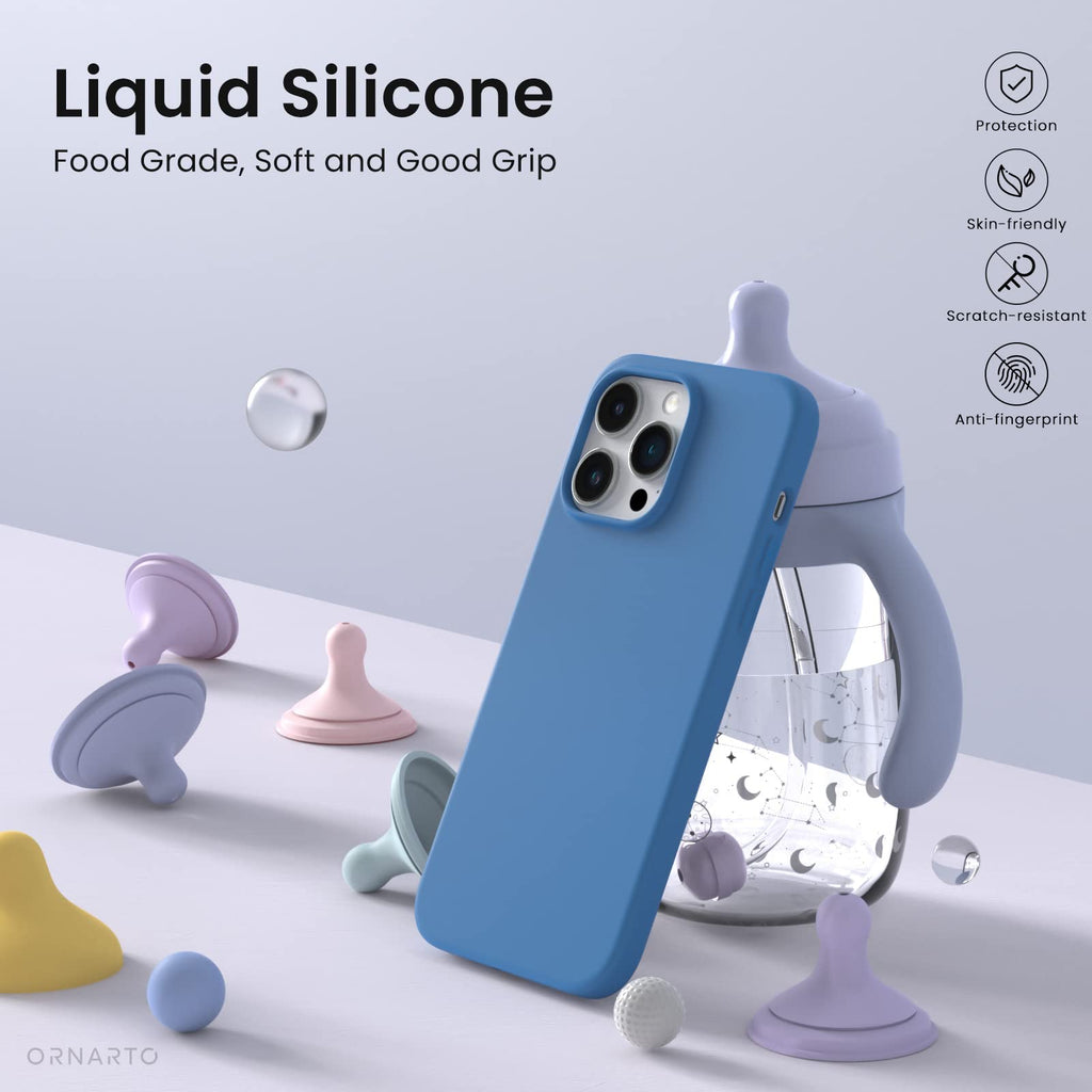 ORNARTO Compatible with iPhone 14 Pro Case 6.1, Slim Liquid Silicone 3 Layers Full Covered Soft Gel Rubber Phone Case Protective Cover with Microfiber Lining 6.1 inch-Baby Blue