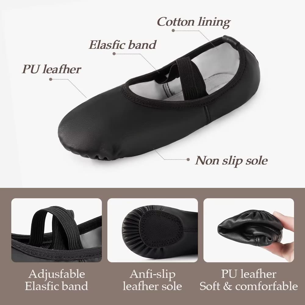 DyingSwan Toddler Ballet Shoes for Girls, Soft Leather Ballet Slippers, No-Tie Ballet Shoes Dance Shoes for Girls (Toddler/Little/Big Kid/Women)