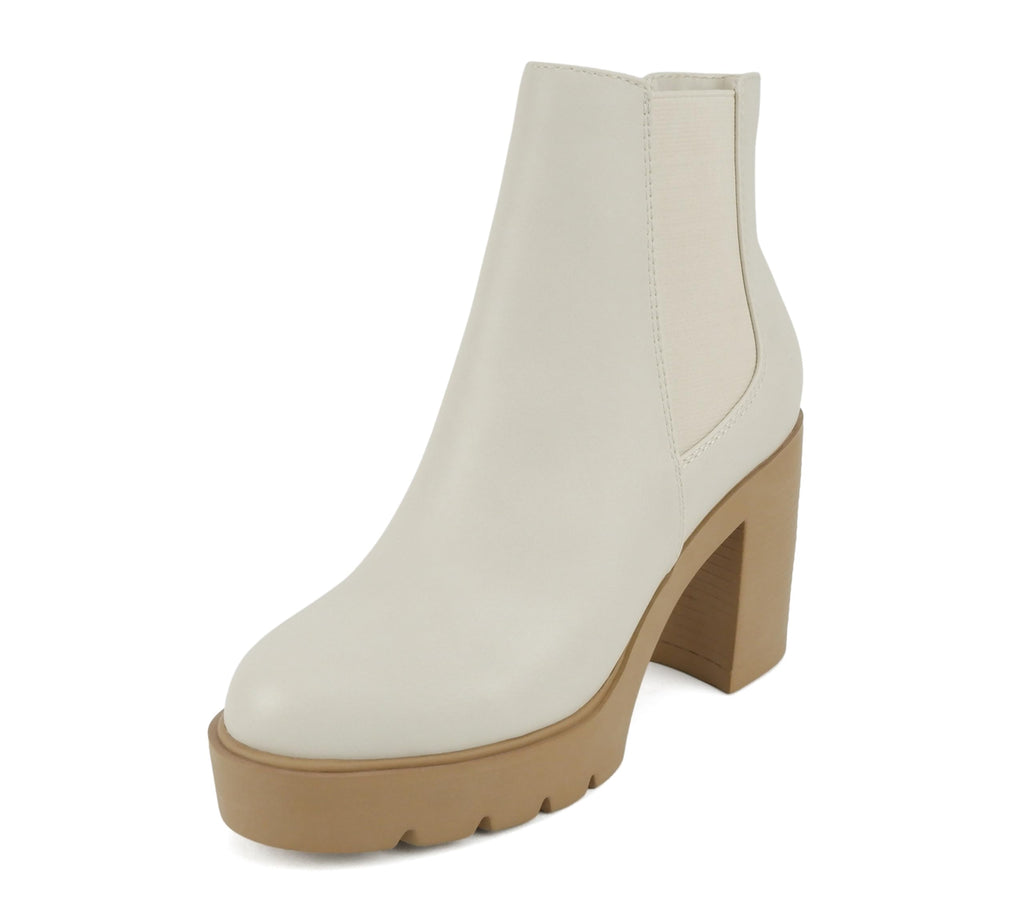 Soda EDITOR ~ Women Lug Sole High Heel Chelsea Fashion Ankle Boot w/Double Elastic Gore