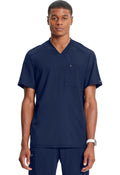 Cherokee Infinity Mens Tuckable V-Neck Scrub Top Modern Fit, 2 Pockets, Zip Chest Pocket, Rib-Knit, 360° Stretch – CK910A