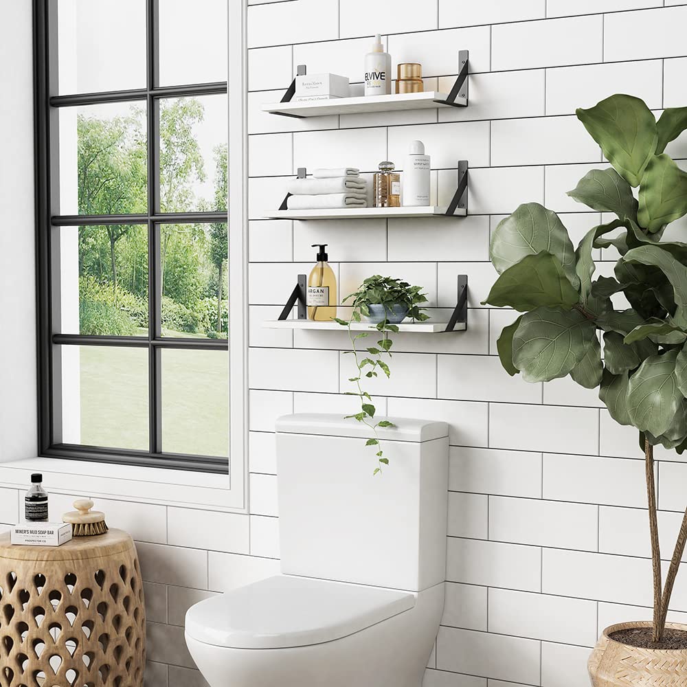Forbena 12 Inch Deep Floating Shelves for Wall, Wide Black Wall Mounted Shelves for Bedroom Office Books Plants, Large Hanging Shelf for Living Room Bathroom Kitchen Closet Pantry Storage (3-Pack)