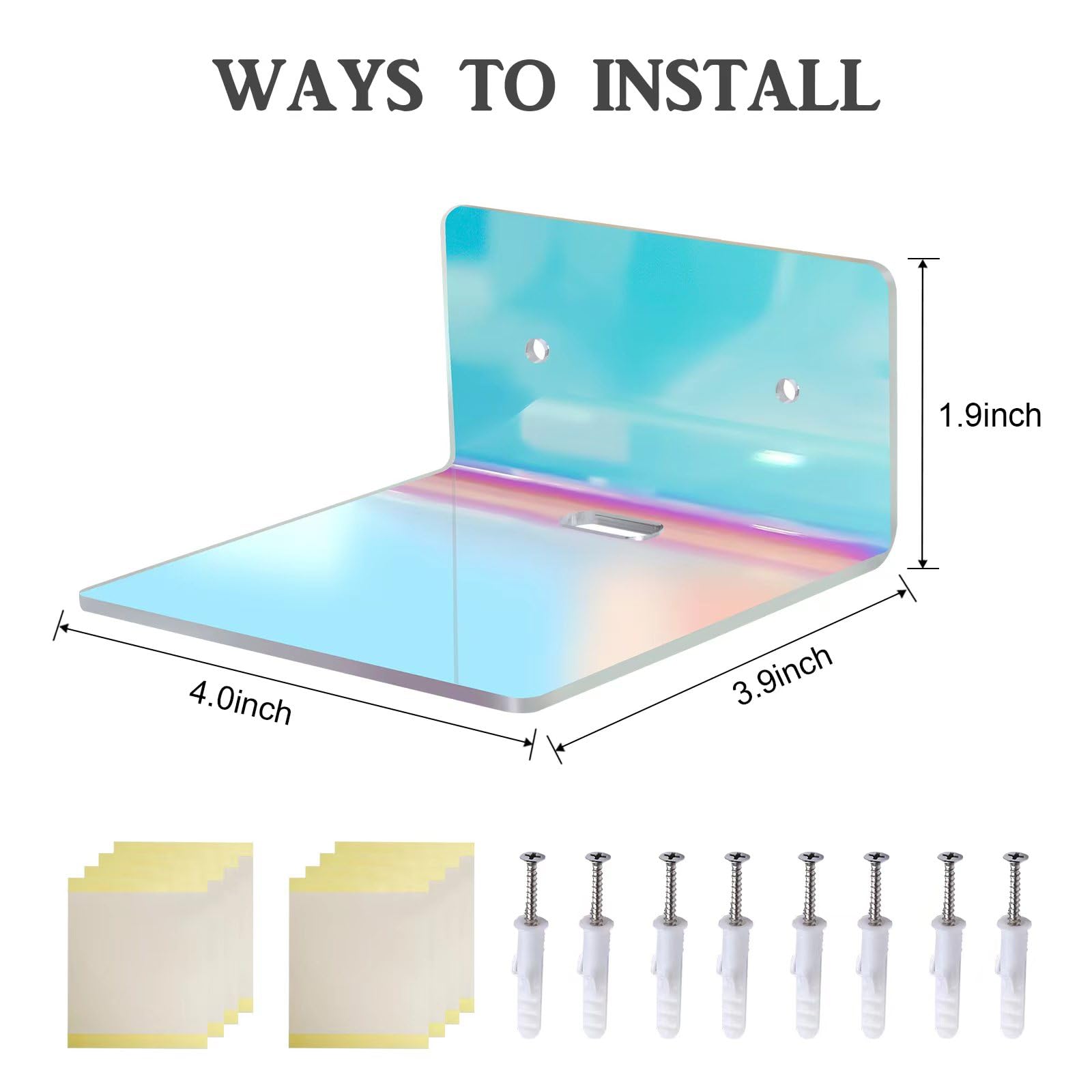 4 Pack Small Acrylic Floating Shelves, 4'' Acrylic Wall Shelves Display Ledges for Storage & Decoration, Mini Shelves for Wall with 2 Types of Installation (Adhesive or Screw)