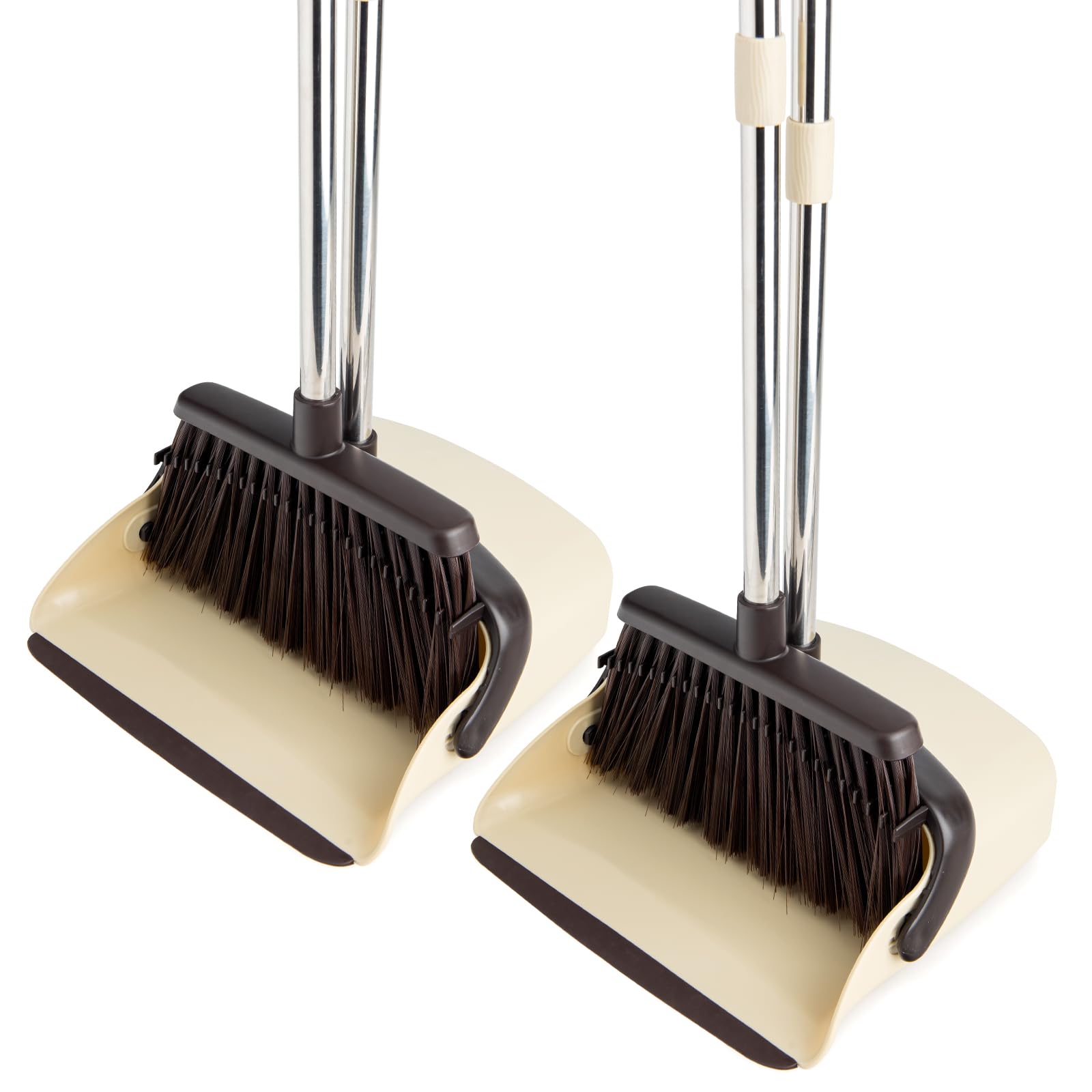 Broom and Dustpan Set with Long Handle, Heavy Dust Broom and Dustpan Combo for Home，Kitchen, Office, Pet Hair(Beige)