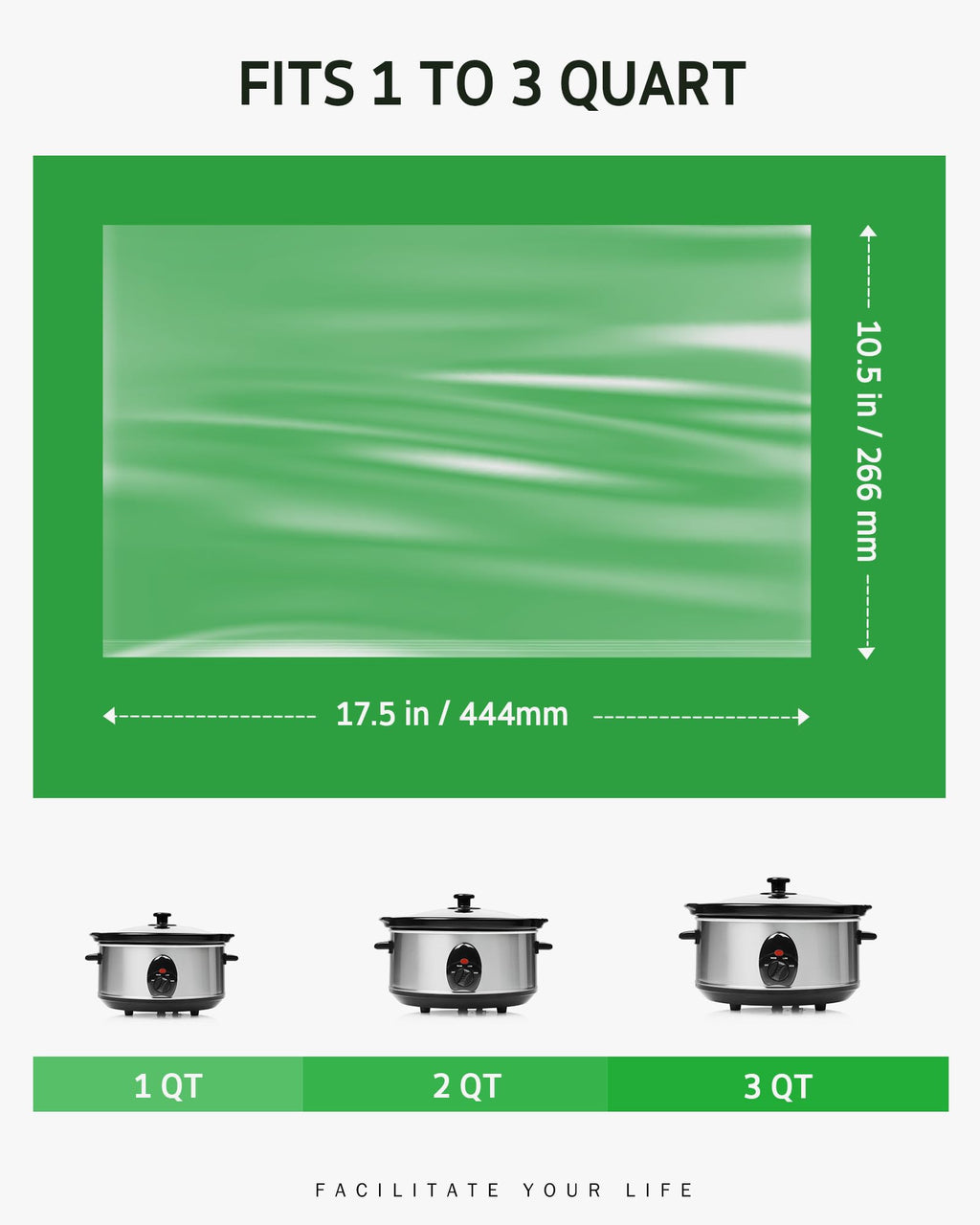 Syntus Slow Cooker Liners, 10 Count Cooking Bags Small Size Disposable Pot Liners Plastic Bags, Fit 1QT to 3QT for Slow Cooker Cooking Trays, 10.5"x 17.5", 10 Liners