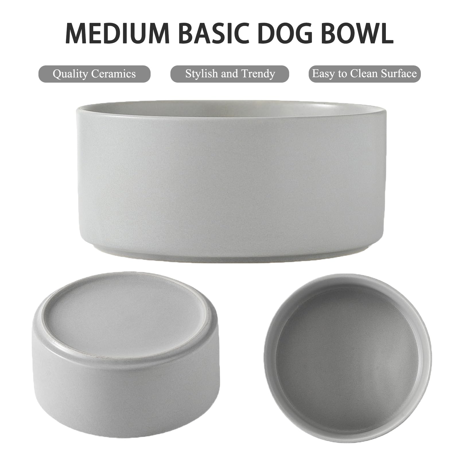 6'' Ceramic Raised Dog Bowl - 30Oz Dog Food & Water Bowl with Elevated Non-Slip Bamboo Stand, Dishwasher & Microwave Safe, Anti Vomiting Heavy Duty Pet Bowl for Small and Medium Dogs, Black