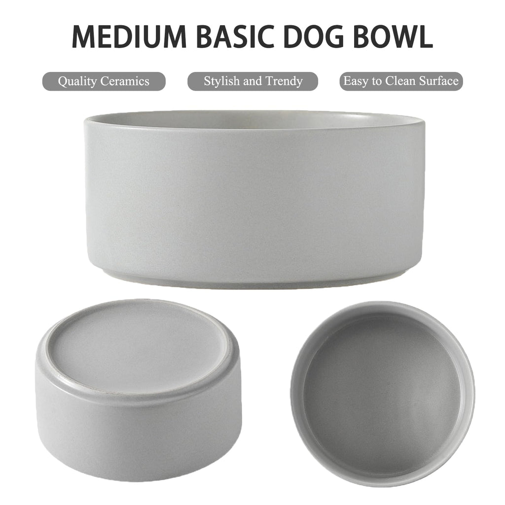 6'' Ceramic Raised Dog Bowl - 30Oz Dog Food & Water Bowl with Elevated Non-Slip Bamboo Stand, Dishwasher & Microwave Safe, Anti Vomiting Heavy Duty Pet Bowl for Small and Medium Dogs, Black