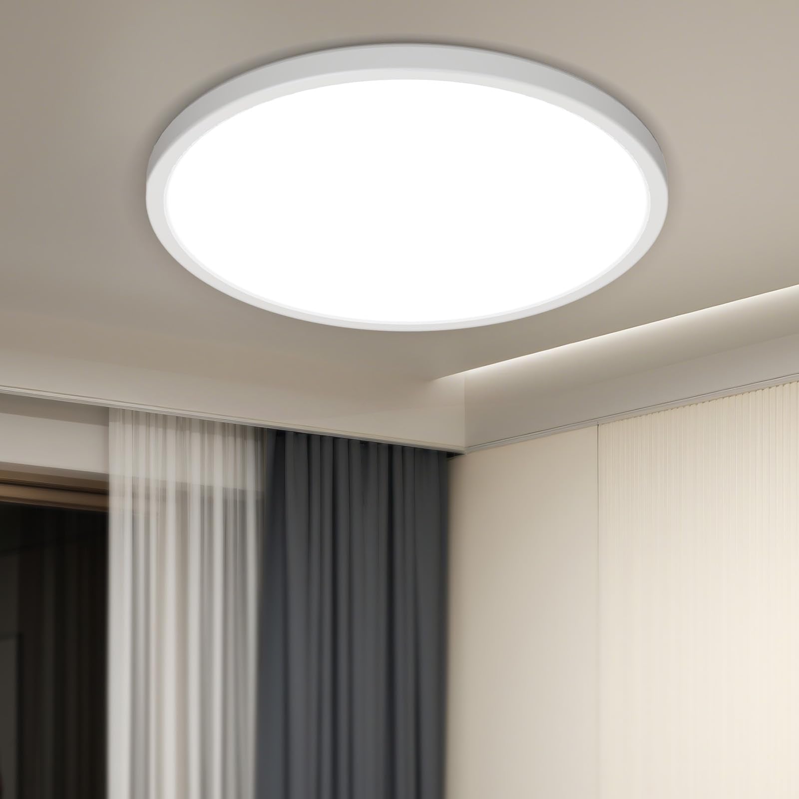 1PACK LED Flush Mount Ceiling Light Fixture, 3000K-4000K-6500K & 100W Equivalent Modern Kitchen Ceiling Lamp 15W 1500Lm 7.5 Inch Closet Round Surface for Bathroom Laundry Bedroom Hallway, Black