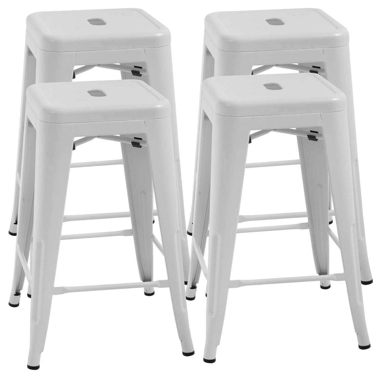 FDW Metal Bar Stools Set of 4 Counter Height Bar Stools 24 Inches Industrial Bar Chairs Patio Stool Stackable Backless Stool Indoor Outdoor Metal Kitchen Stools Bar Chairs (Black, 24")