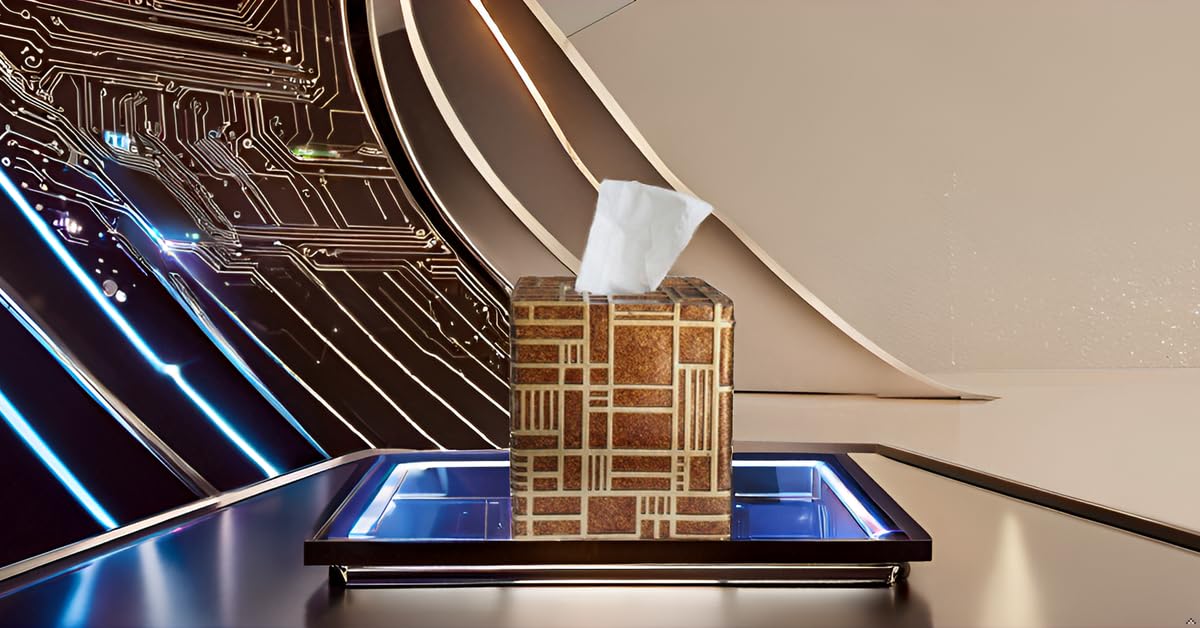 Hymmah Square Tissue Box Cover Holder with Tray,Unique Cube Design Tissue Dispenser Cover Decor for Vanity Counter Tops Also Great for Bedroom and Living Room