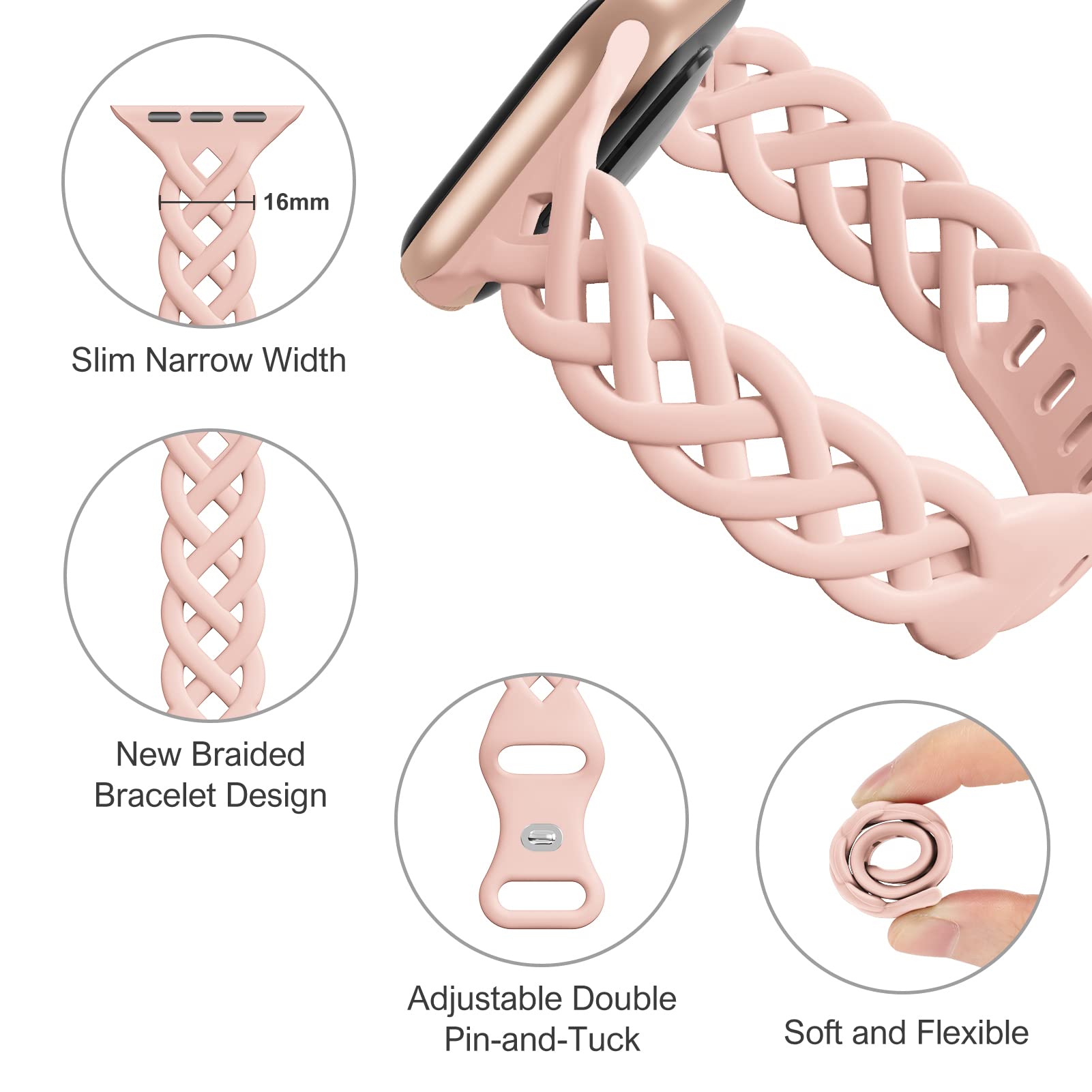 Slim Silicone Bands Compatible with Apple Watch Band 40mm 38mm 41mm 44mm 45mm 46mm 49mm 42mm Women Floral Breathable Braided Lace Thin Sport Strap Replacement Wristbands iWatch SE Series 11 10 9 8 7 6 5 4 3 ultra 2