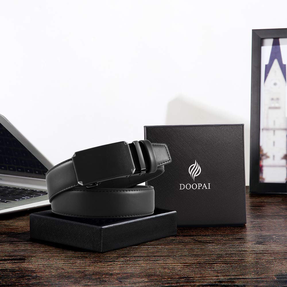 DOOPAI Men's 2 Pack Ratchet Dress Belt - Adjustable 1 3/8" Genuine Leather, Size Length Can Be Cut, With Gift Box
