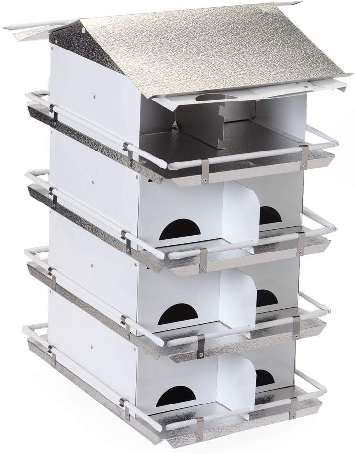 Birds Choice Premium Aluminum Purple Martin House – 16 Room, 4 Floor Birdhouse with Starling Resistant Entrance Holes, Ventilated Roof & Easy Cleaning, Unassembled– USA Made