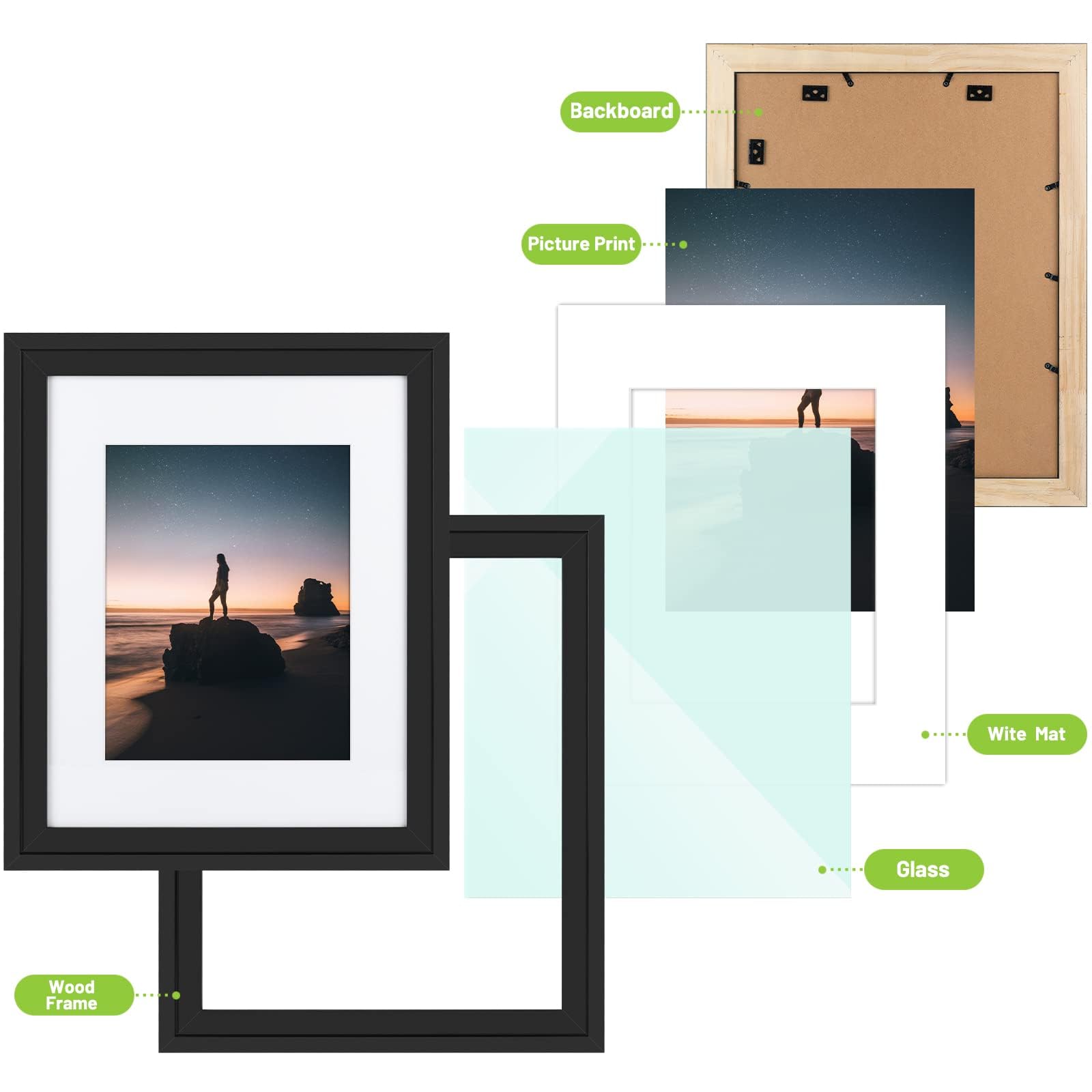 Golden State Art, 13x19 Picture Frame - Displays 11x17 Photo with Mat or 13x19 Without Mat, Wide Moulding Solid Wood Frame for Wall Display, Black