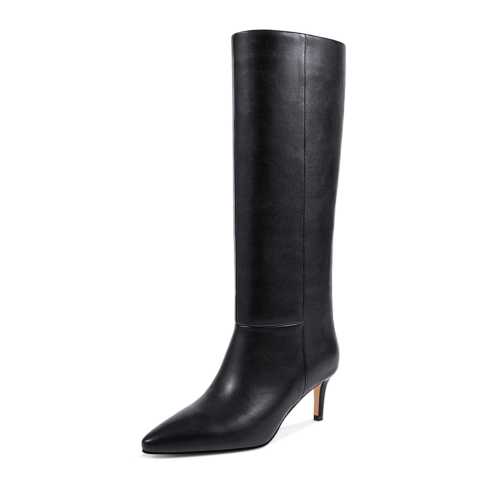 wetkiss Knee High Boots for Women - Pointed Toe Kitten Heel & Crocodile, Side Full Zipper for Easy Wear, All-Day Comfort Boots for Work, Party and Daily Chic Style