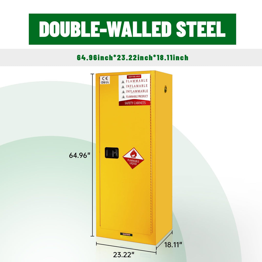 16 Gallon Flammable Storage Cabinet 18"x18"x23", Galvanized Steel, Flammable Safety Cabinet with Adjustable Shelf, for Industrial and Home Use, Yellow