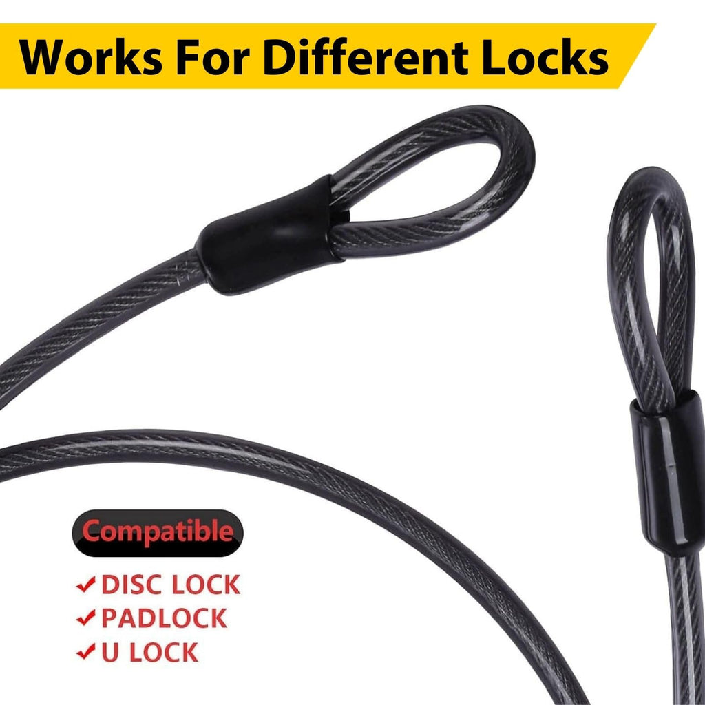 DELSWIN Security Steel Cable with Loops - 12mm (1/2 inch) Thick 4FT Heavy Duty Bike Lock Cable Vinyl Coated Braided Cables for U-Lock and Padlock