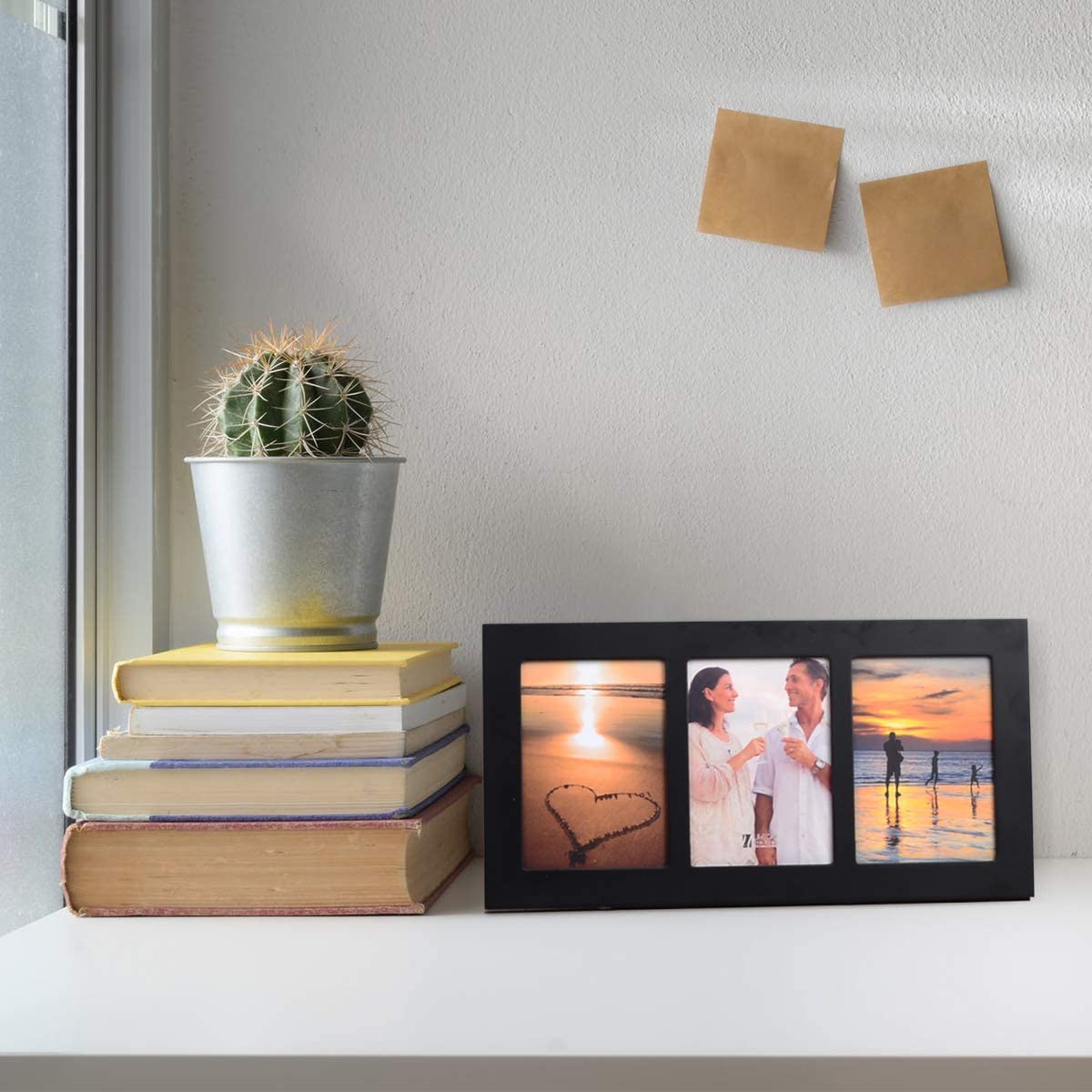 4x6 2-Opening Collage Frame Black Wood | Two 4x6 openings, shatter-resistant glass, tabletop & wall mount