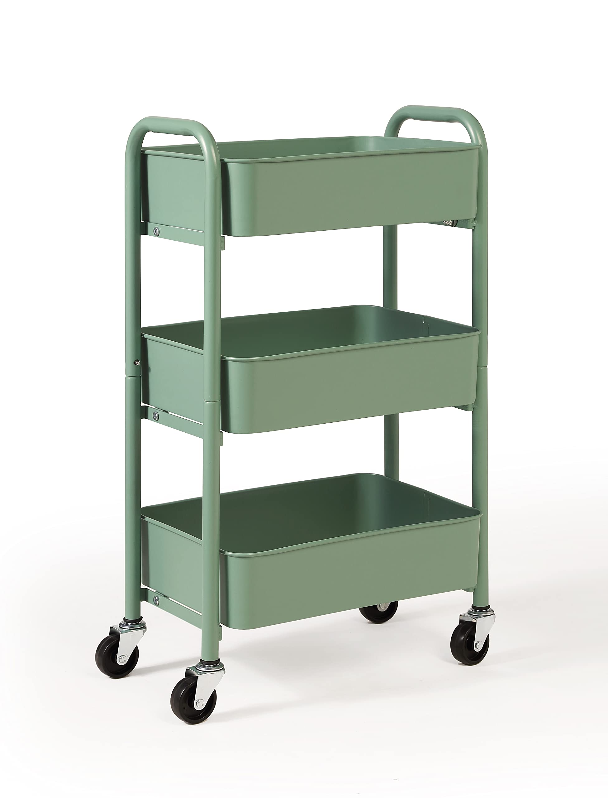 SunnyPoint 3-Tier Delicate Compact Rolling Metal Storage Organizer - Mobile Utility Cart Kitchen/Under Desk Cart with Caster Wheels - Army (15.35" X 10.24" X 26.8"H)