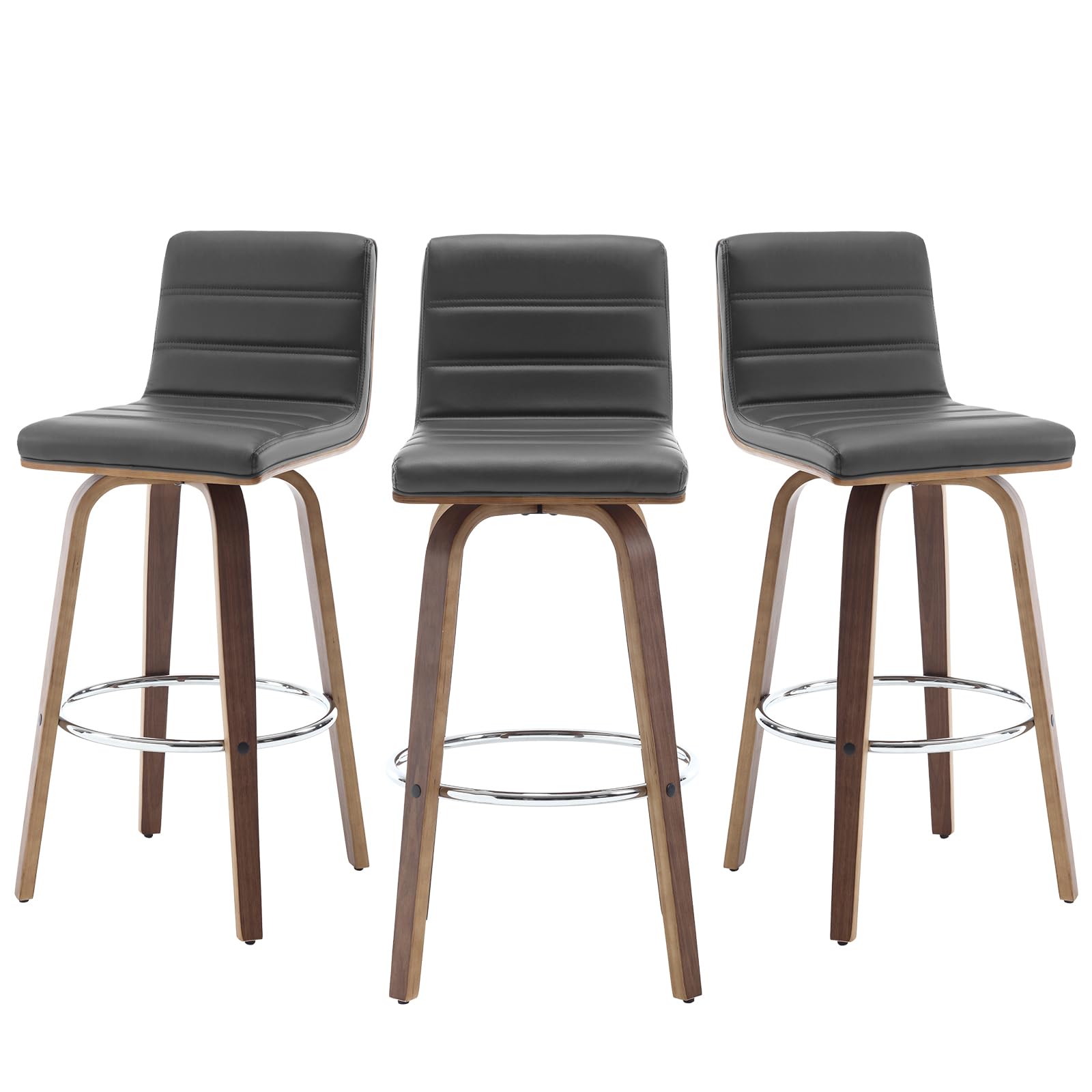 Bar Stools 29 Inch Bar Height, Swivel Bar Stools with Backs Upholstered PU Leather Barstool, L Shape Back and Padded Seat, Mid-Century Modern Bar Stool Pub Chairs for Kitchen Counter Island, Black