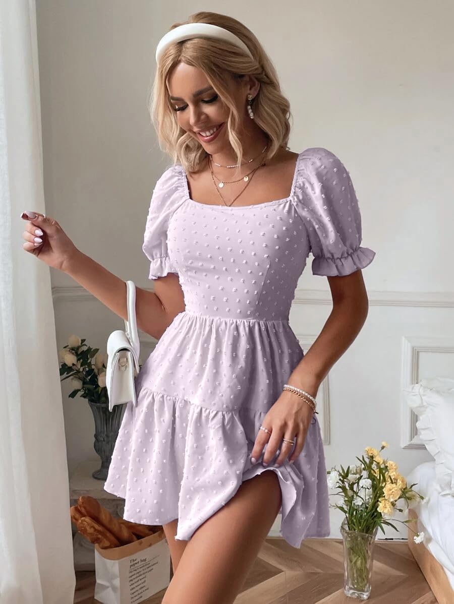 Narecte Summer Dresses for Women 2026,Tie Backless Swiss Dot Mini Dress,Ruffle Hem Flowy Casual Dresses
