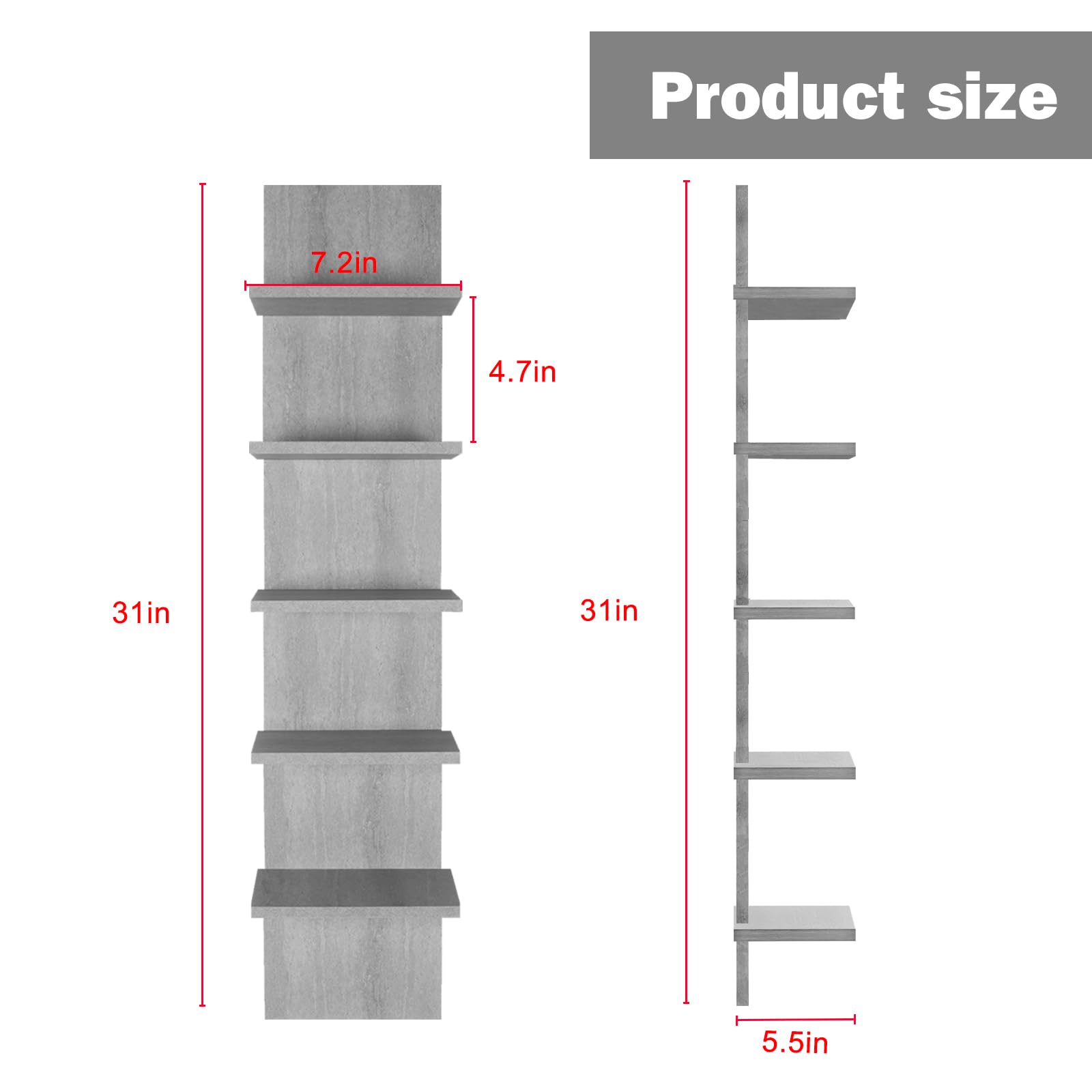 Homaterial Wall Shelves 4 Tier, Simple Vertical Corner Shelf for Room, Kitchen Wall Decor, Makeup Perfume Organizer,Decorative Shelving Unit, Black