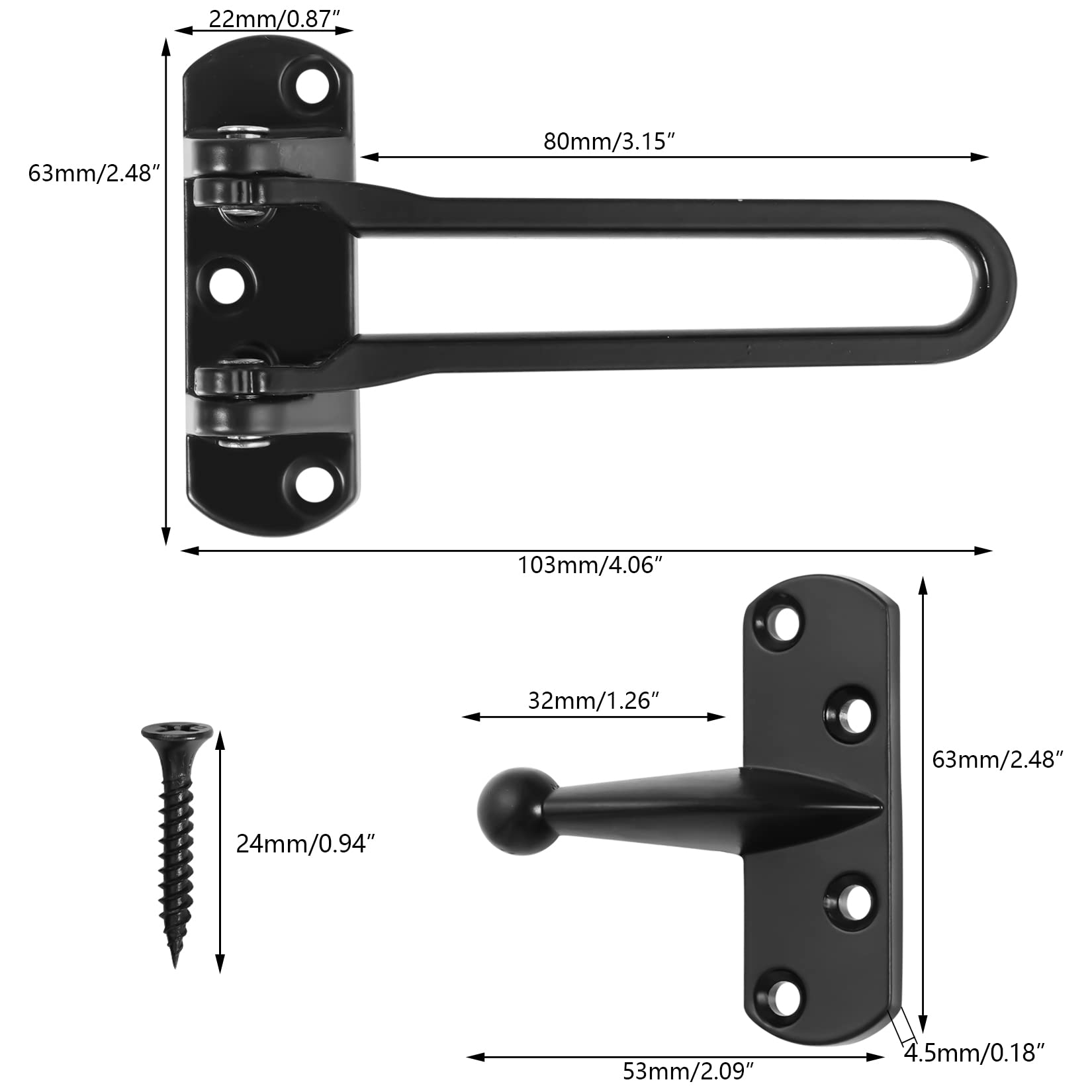 Topbuti Home Security Door Lock, 2 Pack Latch Guard Clasp Front Door Locks for Kids, Home Reinforcement Lock for Swing-in Doors, Hotel Door Latches, Thicken Solid Aluminium Alloy (Black)